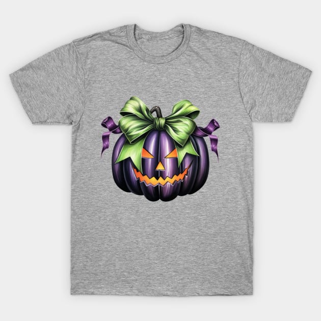 Halloween Pumpkin Face with Big Bow character illustration T-Shirt by LaartStudio